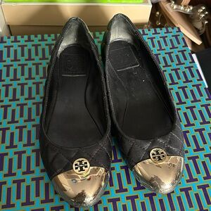 Tory Burch quilted black leather flat